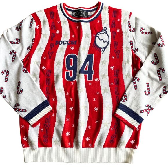 Classics by Classic Football Shirts Soccer Christmas Candy Cane Sweater 94 - Picture 1 of 6
